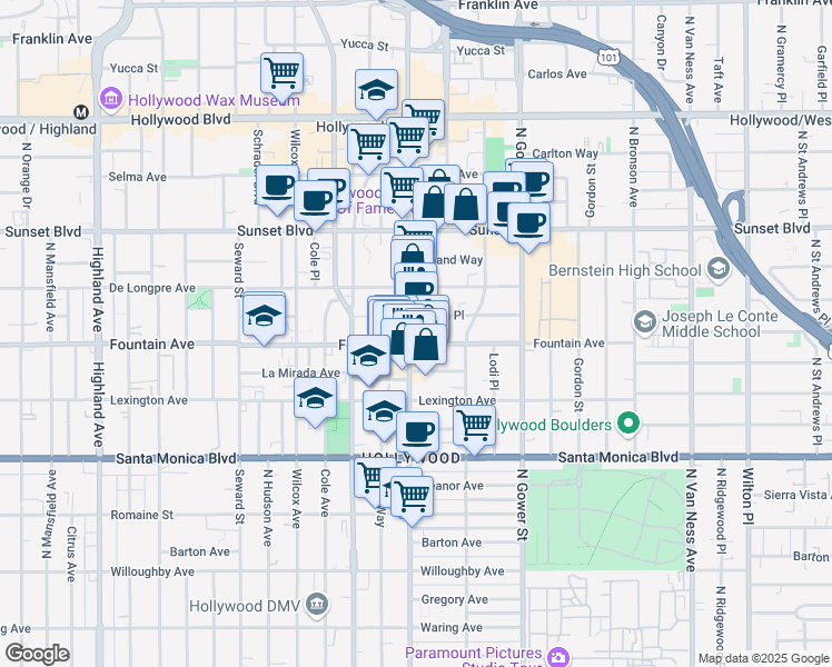 map of restaurants, bars, coffee shops, grocery stores, and more near 6254 Afton Place in Los Angeles