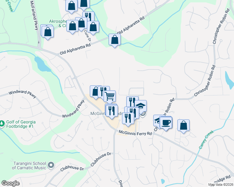 map of restaurants, bars, coffee shops, grocery stores, and more near 5060 Hastings Terrace in Alpharetta