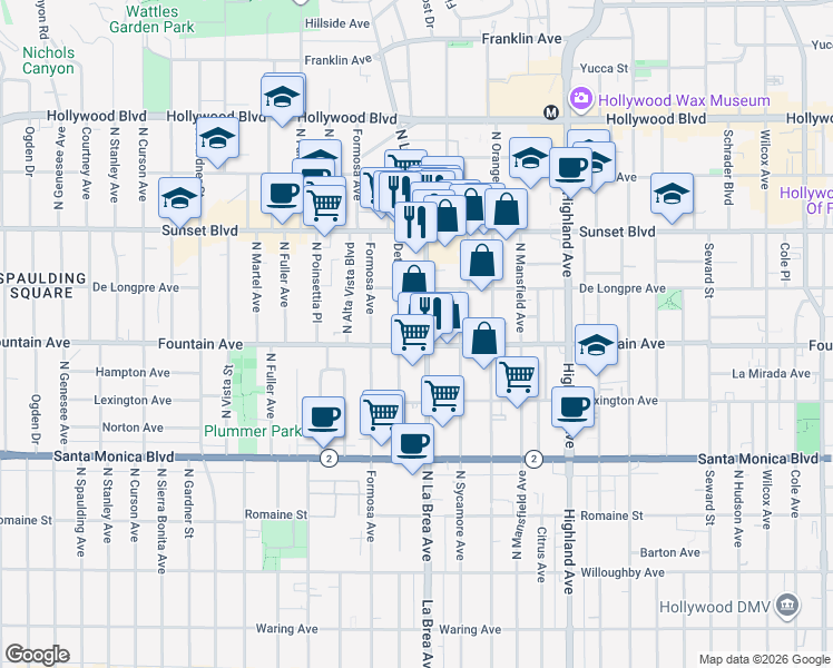 map of restaurants, bars, coffee shops, grocery stores, and more near in Los Angeles