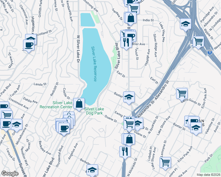 map of restaurants, bars, coffee shops, grocery stores, and more near 2352 Cove Avenue in Los Angeles