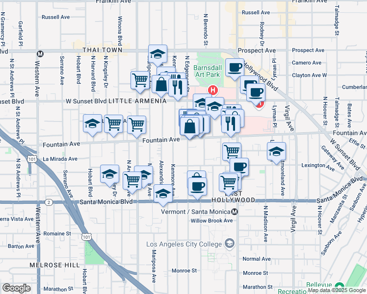 map of restaurants, bars, coffee shops, grocery stores, and more near in Los Angeles