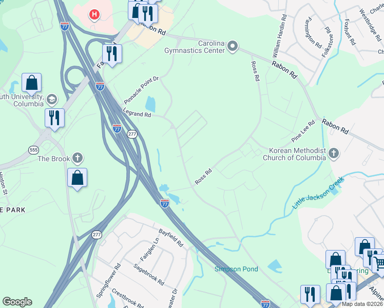 map of restaurants, bars, coffee shops, grocery stores, and more near 2048 Legrand Road in Columbia