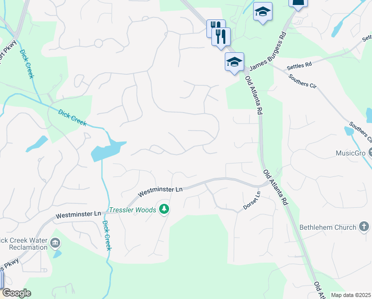 map of restaurants, bars, coffee shops, grocery stores, and more near 4108 Wyndam Hill Drive in Suwanee