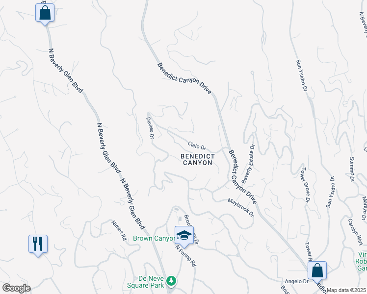 map of restaurants, bars, coffee shops, grocery stores, and more near 10110 Cielo Drive in Beverly Hills