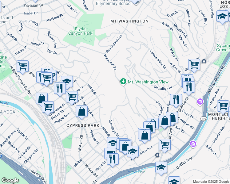 map of restaurants, bars, coffee shops, grocery stores, and more near 3601 Camino Real in Los Angeles