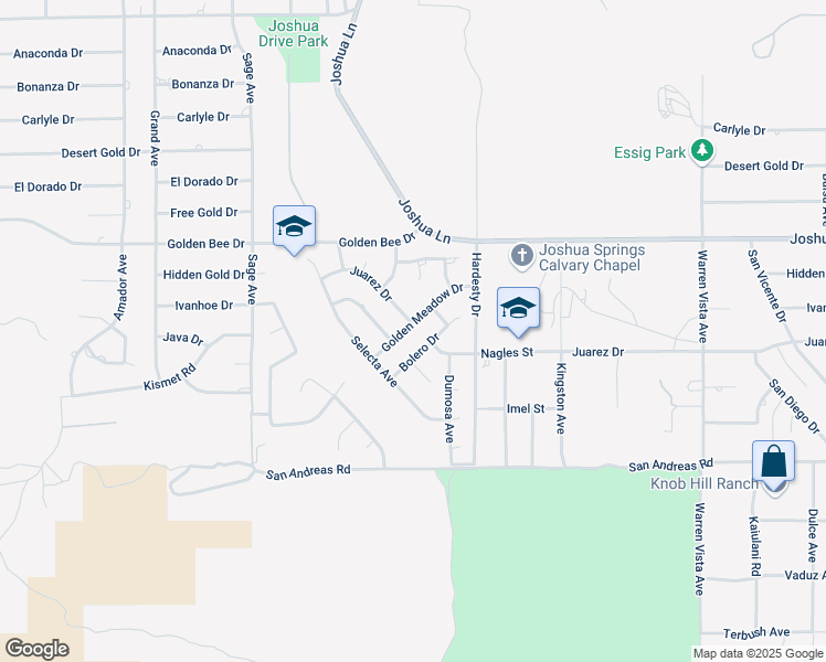 map of restaurants, bars, coffee shops, grocery stores, and more near 8575 Golden Meadow Drive in Yucca Valley
