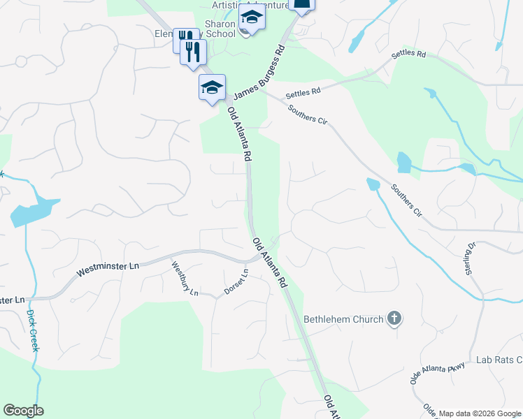 map of restaurants, bars, coffee shops, grocery stores, and more near 4011 Old Atlanta Road in Suwanee
