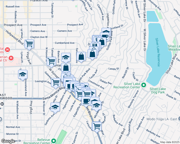 map of restaurants, bars, coffee shops, grocery stores, and more near 1766 Griffith Park Boulevard in Los Angeles
