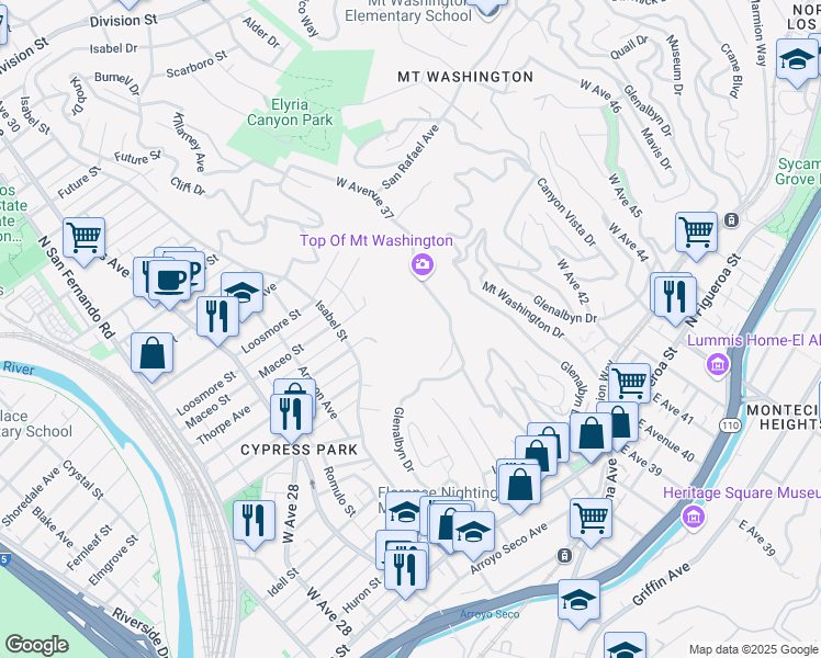 map of restaurants, bars, coffee shops, grocery stores, and more near 3601 Camino Real in Los Angeles