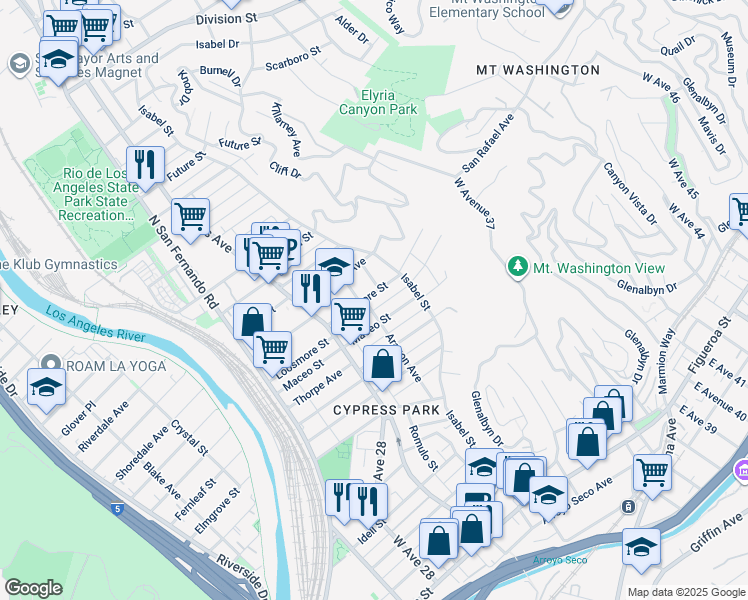 map of restaurants, bars, coffee shops, grocery stores, and more near 3408 Loosmore Street in Los Angeles