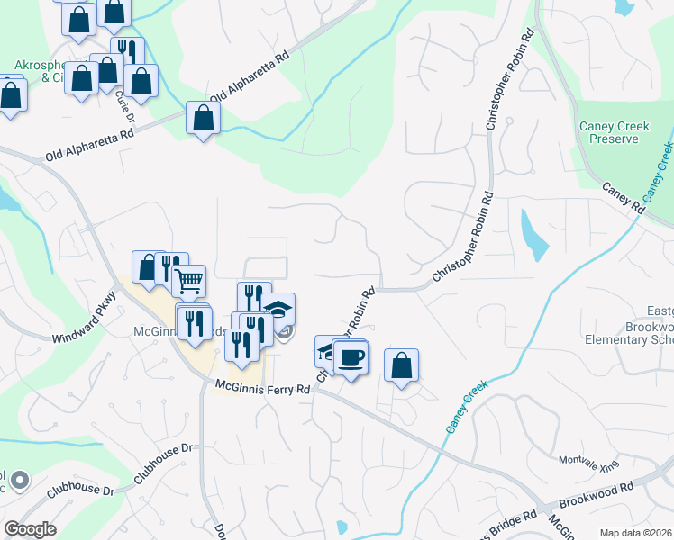 map of restaurants, bars, coffee shops, grocery stores, and more near 1040 Honor Run in Alpharetta