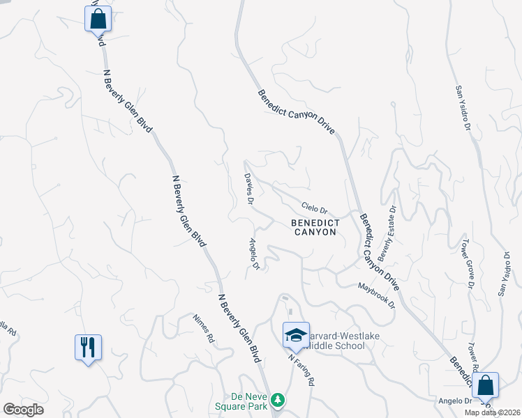 map of restaurants, bars, coffee shops, grocery stores, and more near 1330 Davies Drive in Beverly Hills