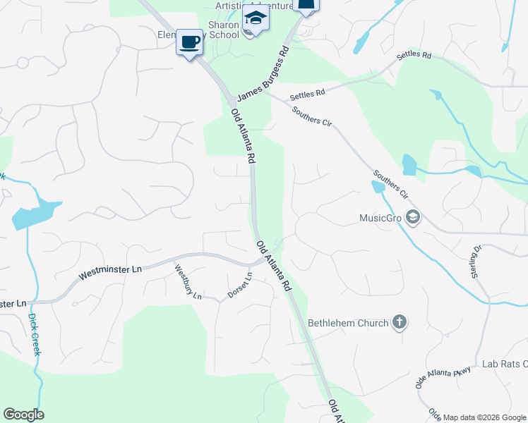 map of restaurants, bars, coffee shops, grocery stores, and more near 4011 Old Atlanta Road in Suwanee