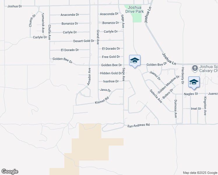 map of restaurants, bars, coffee shops, grocery stores, and more near 56800 Java Drive in Yucca Valley