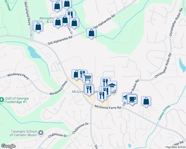 map of restaurants, bars, coffee shops, grocery stores, and more near 5060 Hastings Terrace in Alpharetta