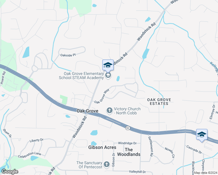 map of restaurants, bars, coffee shops, grocery stores, and more near 229 Oak Grove Way in Acworth