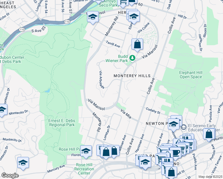 map of restaurants, bars, coffee shops, grocery stores, and more near 4209 Vía Arbolada in Los Angeles