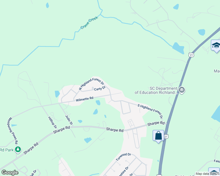 map of restaurants, bars, coffee shops, grocery stores, and more near 612 North Highland Forest Drive in Columbia