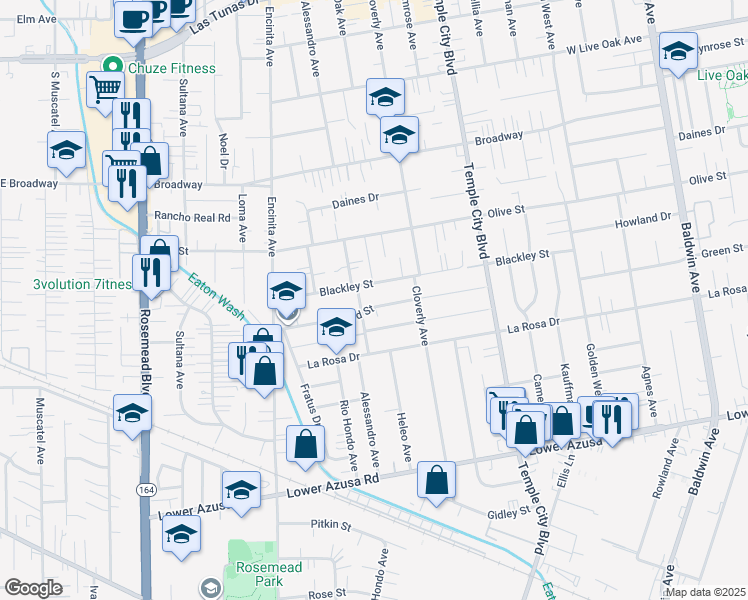 map of restaurants, bars, coffee shops, grocery stores, and more near 9419 Pentland Street in Temple City