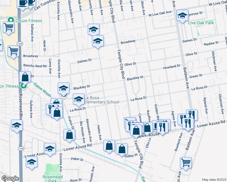 map of restaurants, bars, coffee shops, grocery stores, and more near 9538 Pentland Street in Temple City