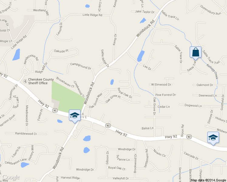 map of restaurants, bars, coffee shops, grocery stores, and more near 234 Oak Grove Way in Acworth