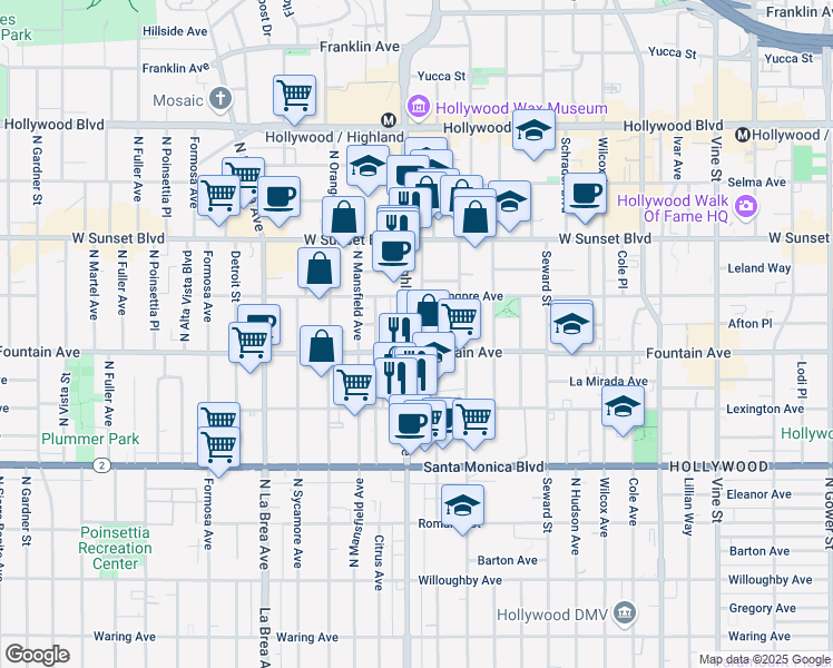 map of restaurants, bars, coffee shops, grocery stores, and more near in Los Angeles