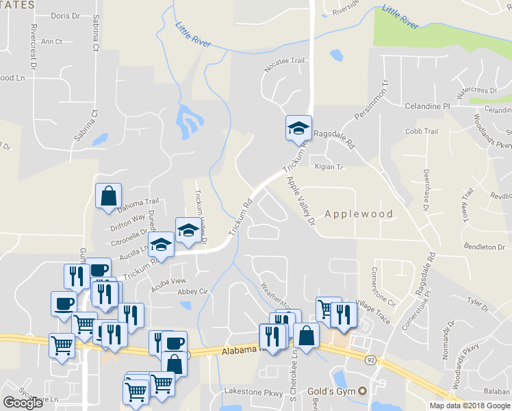 map of restaurants, bars, coffee shops, grocery stores, and more near 281 Regent Square in Woodstock