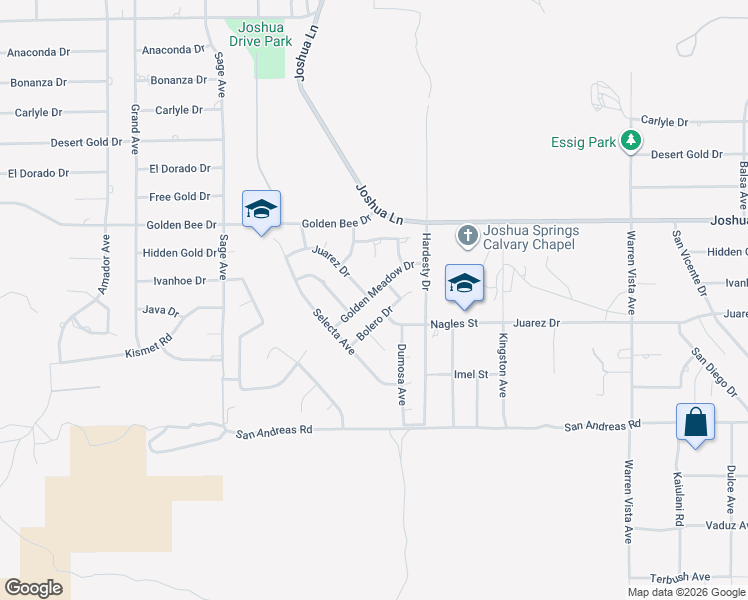 map of restaurants, bars, coffee shops, grocery stores, and more near 8567 Golden Meadow Drive in Yucca Valley