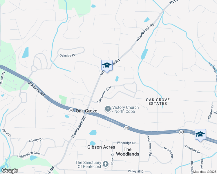 map of restaurants, bars, coffee shops, grocery stores, and more near 231 Oak Grove Way in Acworth