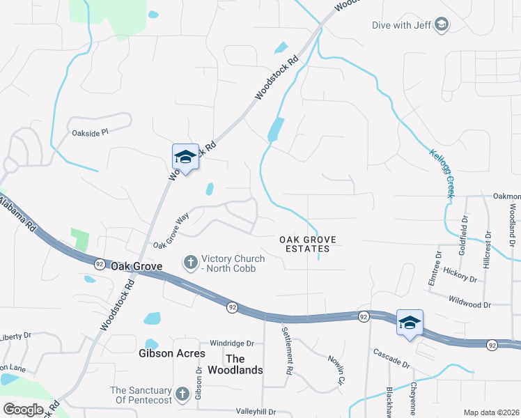 map of restaurants, bars, coffee shops, grocery stores, and more near 616 Spanish Oak Drive in Acworth