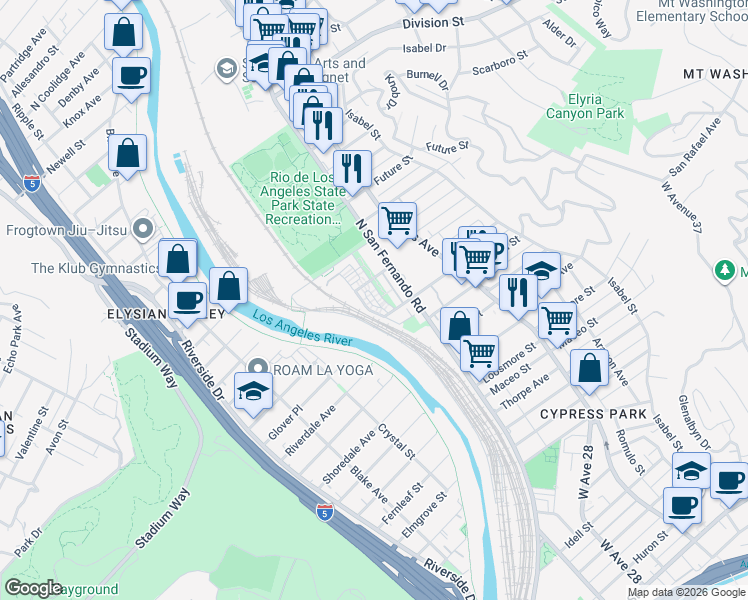map of restaurants, bars, coffee shops, grocery stores, and more near 2581 Arvia Street in Los Angeles