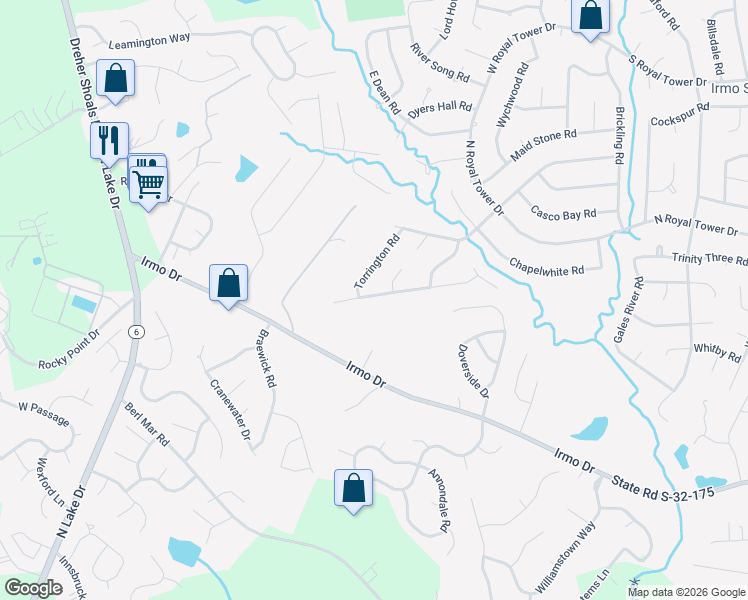 map of restaurants, bars, coffee shops, grocery stores, and more near 312 Castle Vale Road in Irmo