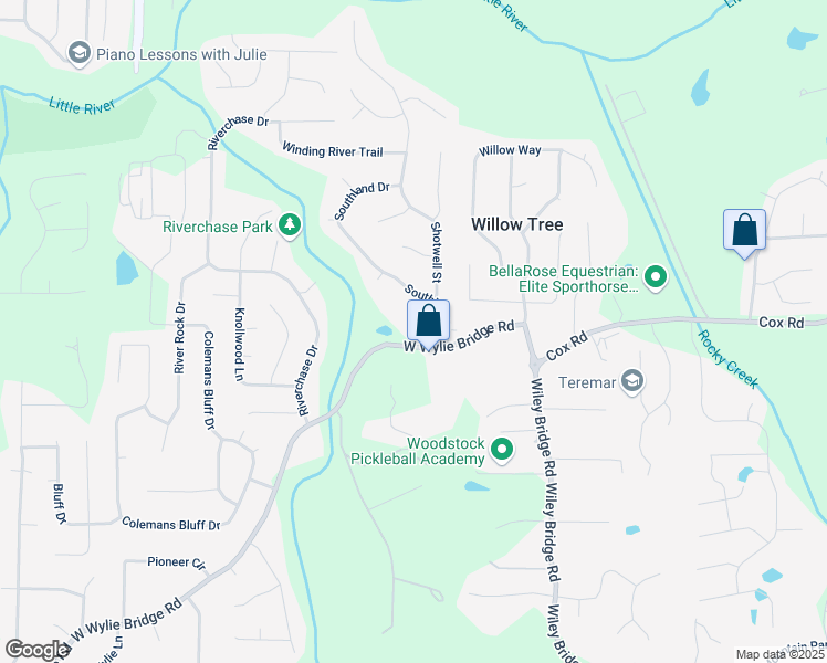 map of restaurants, bars, coffee shops, grocery stores, and more near 4509 Wedewer Way in Woodstock