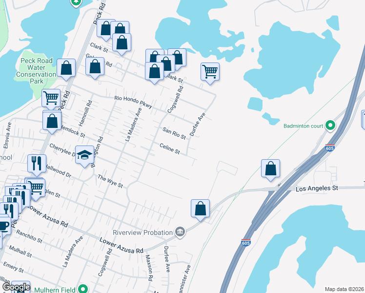 map of restaurants, bars, coffee shops, grocery stores, and more near 5325 Durfee Avenue in El Monte