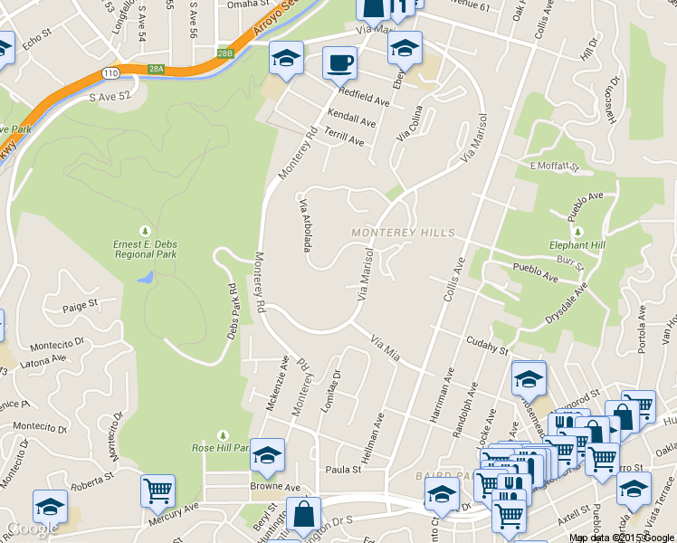 map of restaurants, bars, coffee shops, grocery stores, and more near 4209 Vía Arbolada in Los Angeles