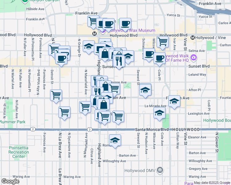 map of restaurants, bars, coffee shops, grocery stores, and more near in Los Angeles