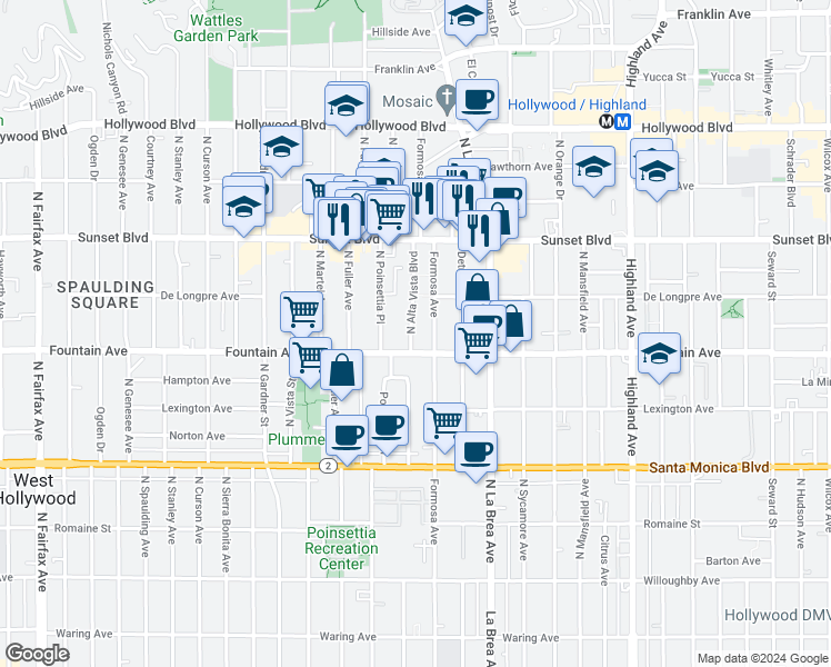 map of restaurants, bars, coffee shops, grocery stores, and more near in Los Angeles