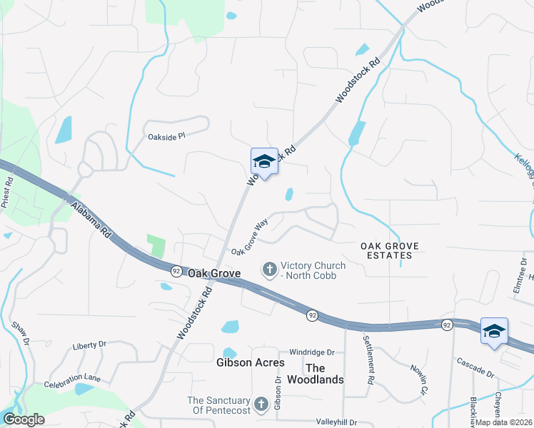 map of restaurants, bars, coffee shops, grocery stores, and more near 229 Oak Grove Way in Acworth