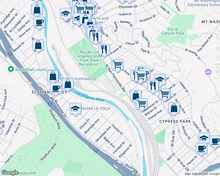 map of restaurants, bars, coffee shops, grocery stores, and more near 2581 Arvia Street in Los Angeles