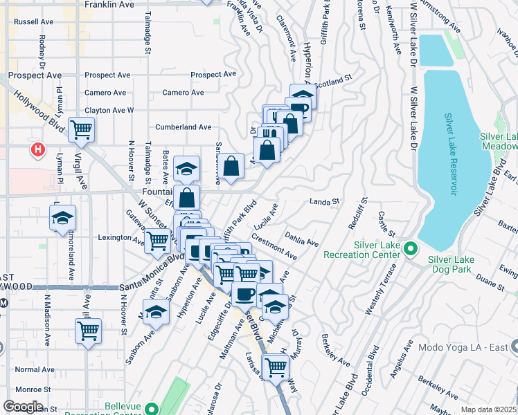 map of restaurants, bars, coffee shops, grocery stores, and more near 1766 Griffith Park Boulevard in Los Angeles