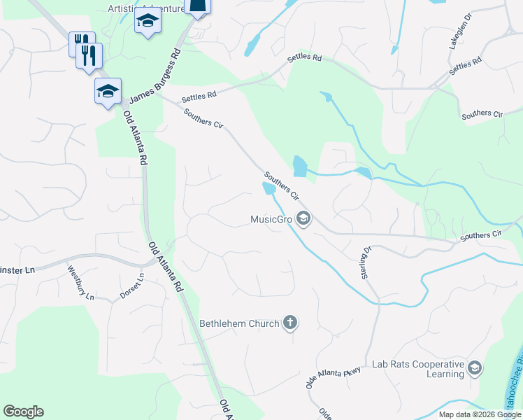map of restaurants, bars, coffee shops, grocery stores, and more near 4715 Connie Mara in Suwanee