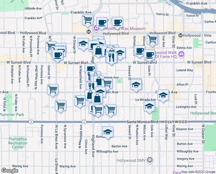 map of restaurants, bars, coffee shops, grocery stores, and more near in Los Angeles