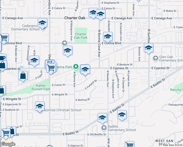 map of restaurants, bars, coffee shops, grocery stores, and more near 834 North Darfield Avenue in Covina