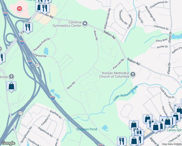 map of restaurants, bars, coffee shops, grocery stores, and more near 704 Ross Road in Columbia