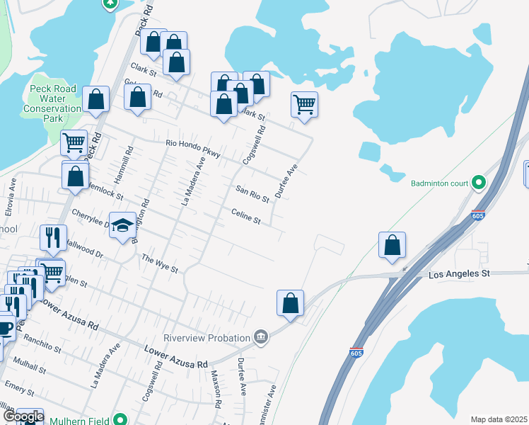 map of restaurants, bars, coffee shops, grocery stores, and more near 5325 Durfee Avenue in El Monte