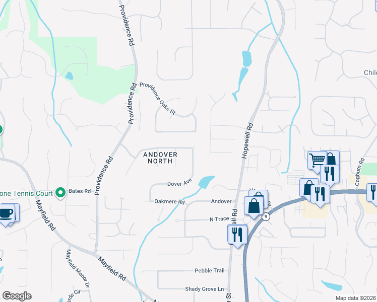map of restaurants, bars, coffee shops, grocery stores, and more near 4062 Dover Avenue in Alpharetta