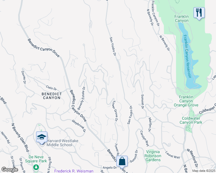 map of restaurants, bars, coffee shops, grocery stores, and more near 9894 Beverly Grove Drive in Beverly Hills