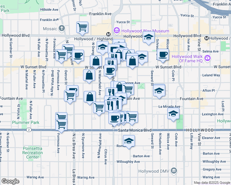 map of restaurants, bars, coffee shops, grocery stores, and more near in Los Angeles