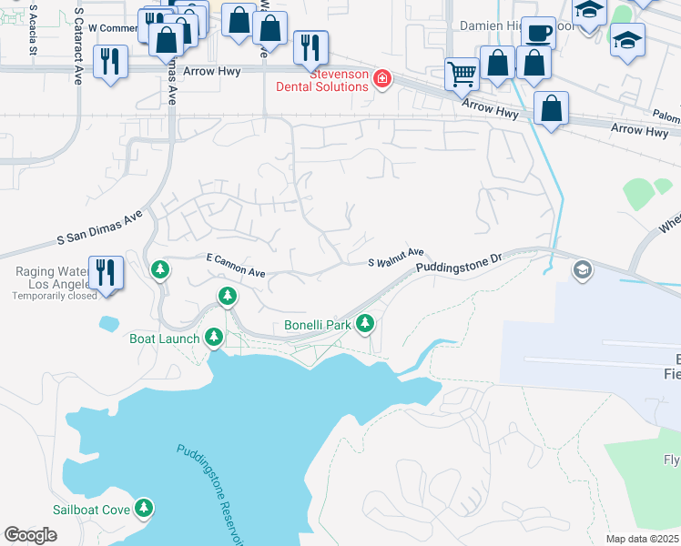 map of restaurants, bars, coffee shops, grocery stores, and more near 488 East Cannon Avenue in San Dimas