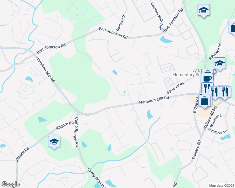map of restaurants, bars, coffee shops, grocery stores, and more near 3478 Crayton Glen Way in Buford